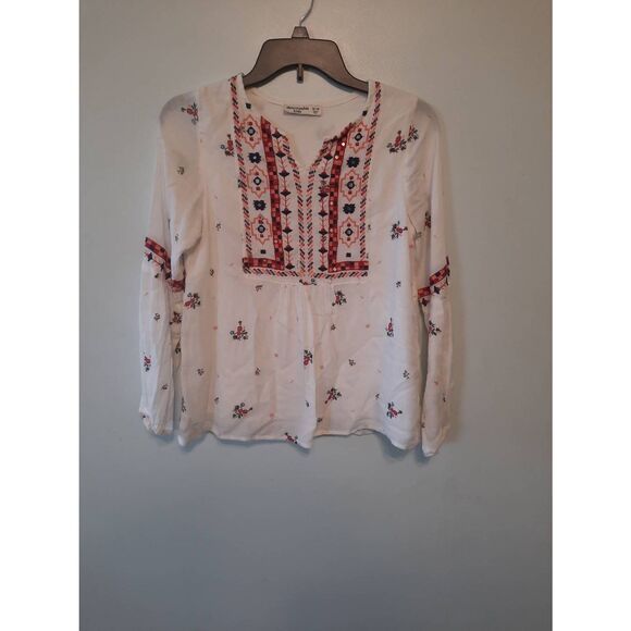 Abercrombie Kids Girls Blouse size13/14 White Red Long Sleeve Boho - Picture 1 of 4